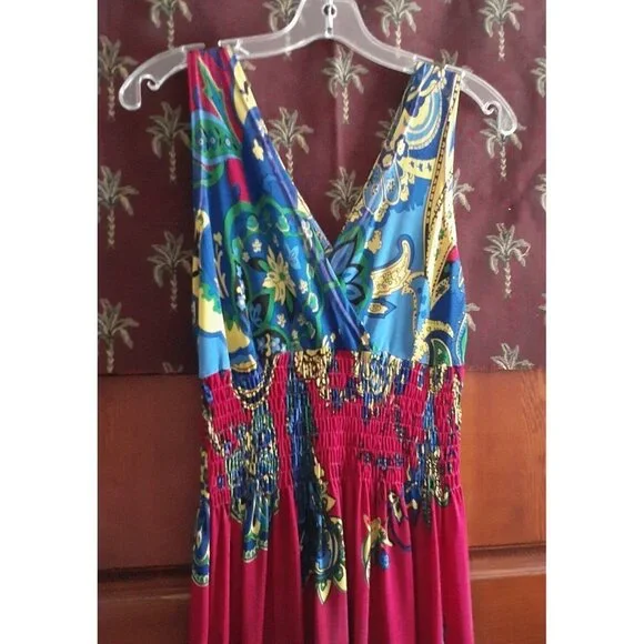 Poolside Dress Summer Smocked Sundress Bright Colors Paisley Sleeveless Crossove